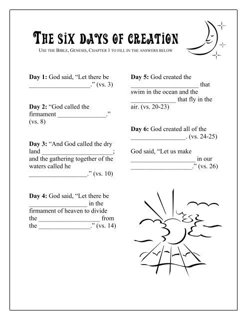 Free Worksheet On The Creation From Www
