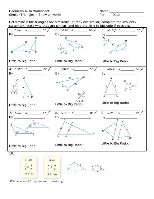 Geo Similar Triangle Worksheet