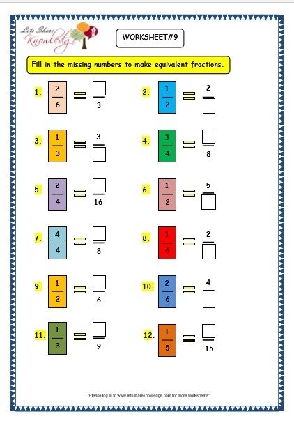 Equivalent Fractions Worksheets Grade 3 - Worksheets Master