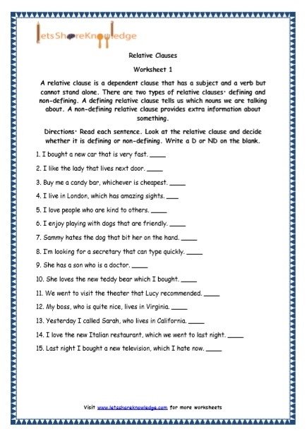 Grade English Resources Printable Worksheets Topic Relative Year