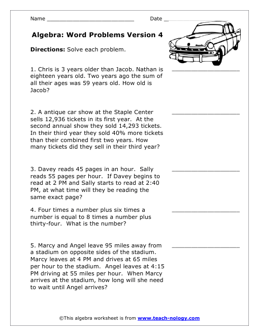 Math Story Problems Worksheets