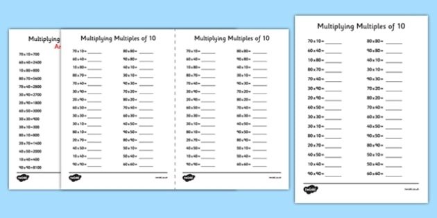 Multiplying Multiples Of  Using Known Facts A Worksheet  Worksheet