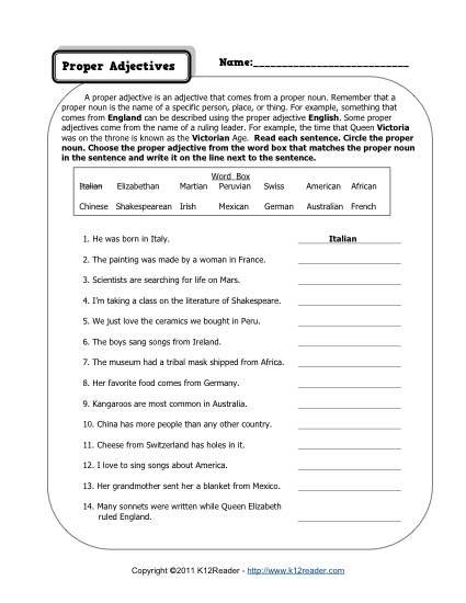 Proper Adjectives Worksheets Rd Grade For Adjectives Time In