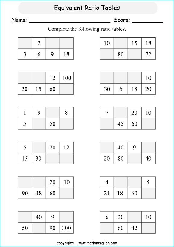Ratio Tables Worksheets In