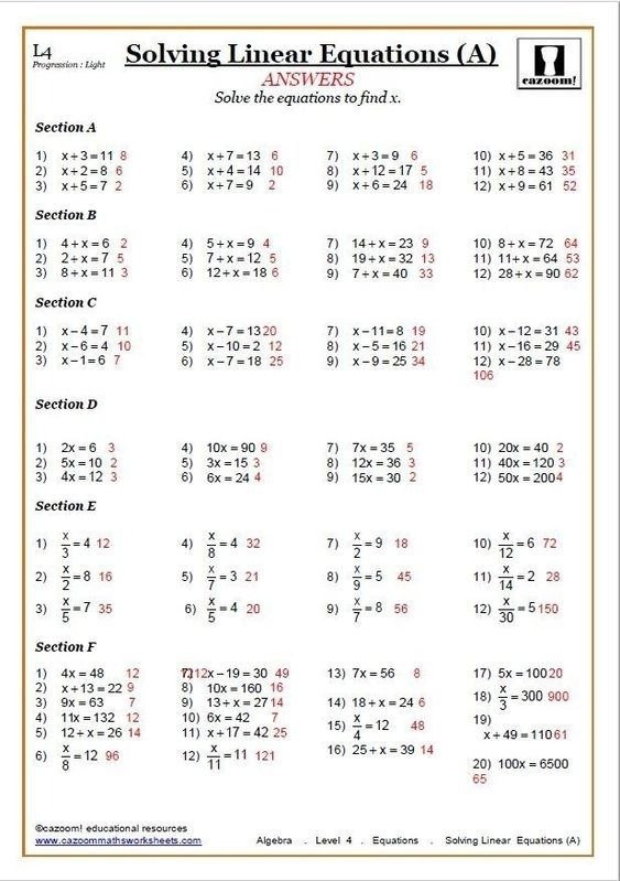 Solving Linear Equations Worksheets With Answers - Worksheets Master