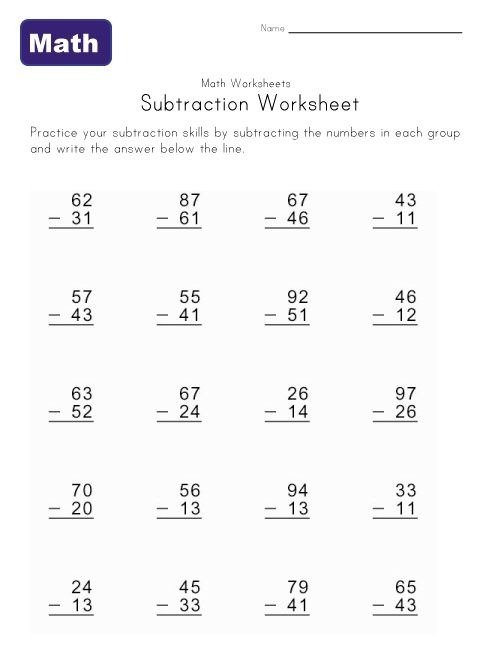 Subtraction Worksheets Without Borrowing With Images Nd Grade