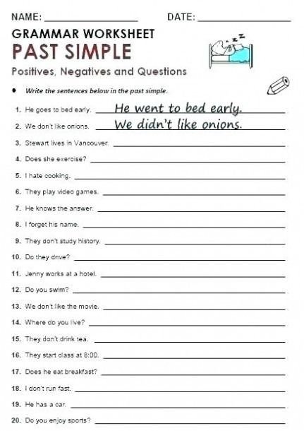 Th Grade Grammar Worksheets Simple Past Tense Worksheet English