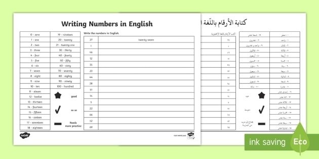 Writing Numbers In Words Worksheet