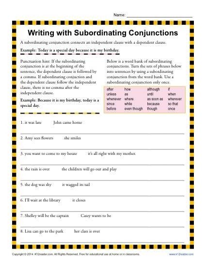 Writing With Subordinating Conjunctions