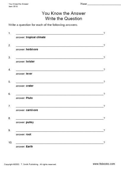 You Know The Answer Science Worksheets For Thgrade