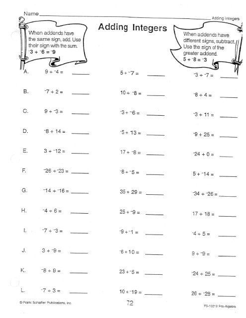 Adding And Subtracting Multiple Integers Worksheet