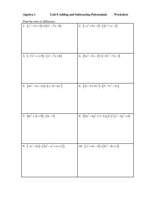 Algebra 1 Polynomials Worksheets With Answers - Worksheets Master