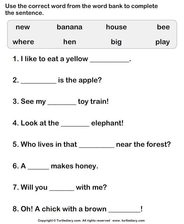 Sentence Worksheets For 1st Grade