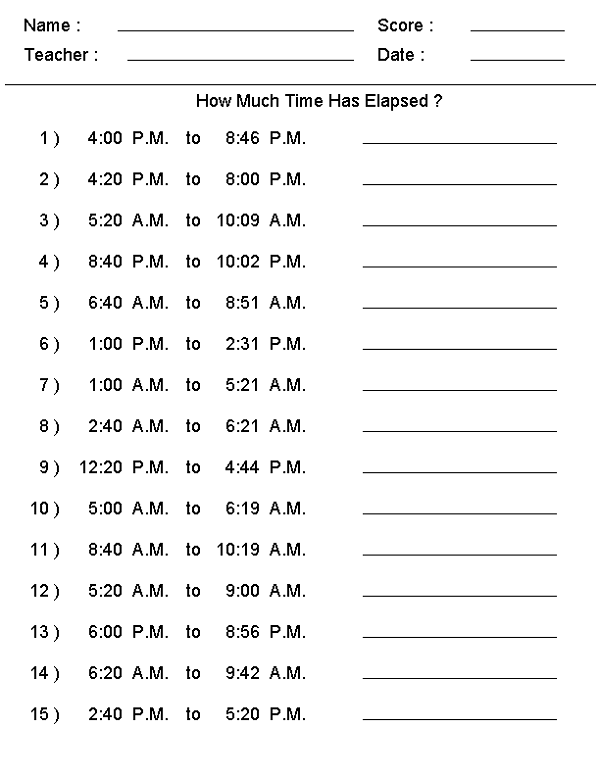 Elapsed Time Worksheets To Print