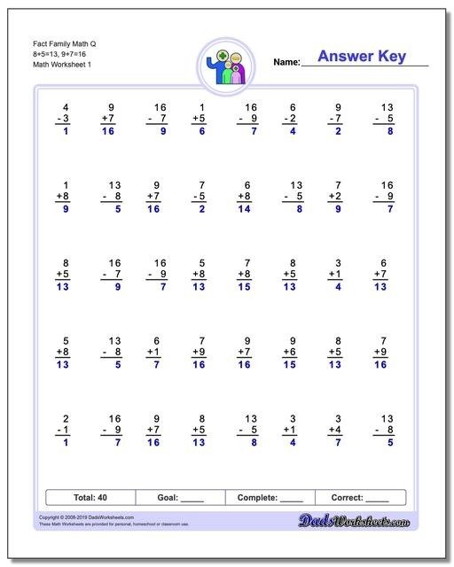 Free Addition And Subtraction Worksheets For Grade  St Grade