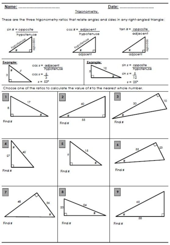 Free Trigonometry Ratio Review Worksheet