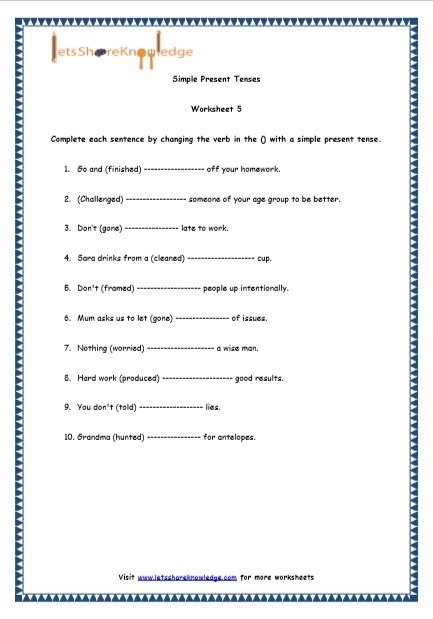 Grade  English Resources Printable Worksheets Topic Simple
