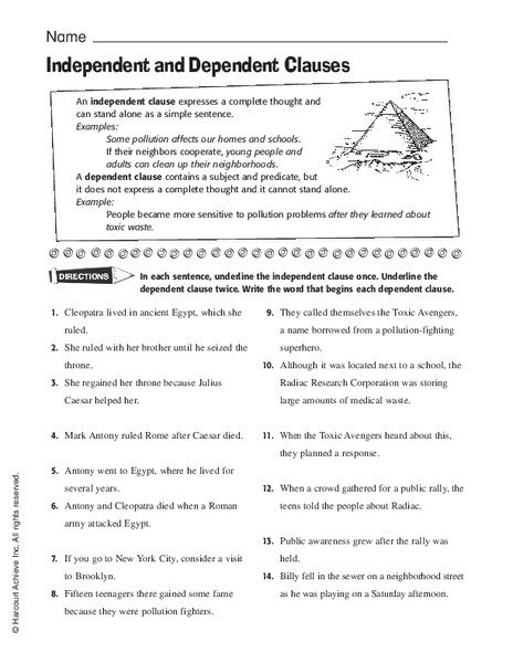 dependent-and-independent-clauses-worksheet