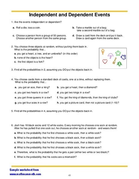 Independent And Dependent Events Worksheet For Th