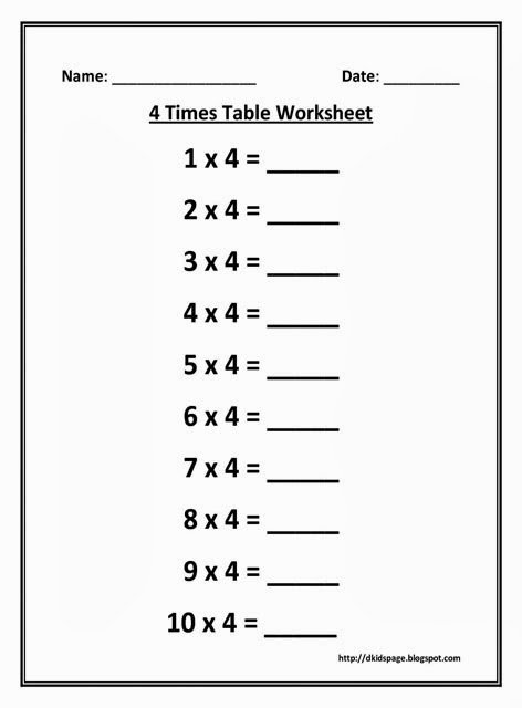 Kids Page  Times Multiplication Table Worksheet