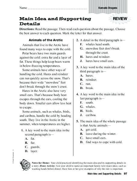 Main Idea And Supporting Details Worksheets