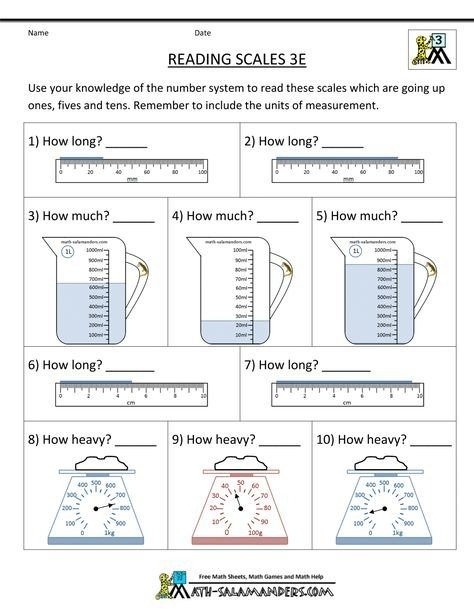Measurement Worksheets Reading Scales E