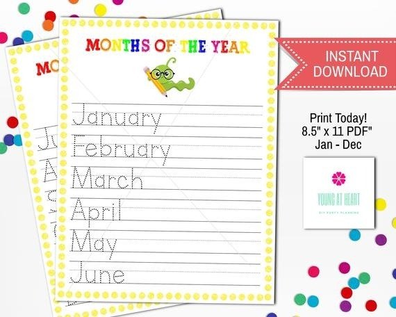 Months Of The Year Trace Worksheet Kindergarten Homeschool