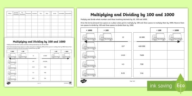 Multiplying And Dividing By  And  Worksheet  Worksheet