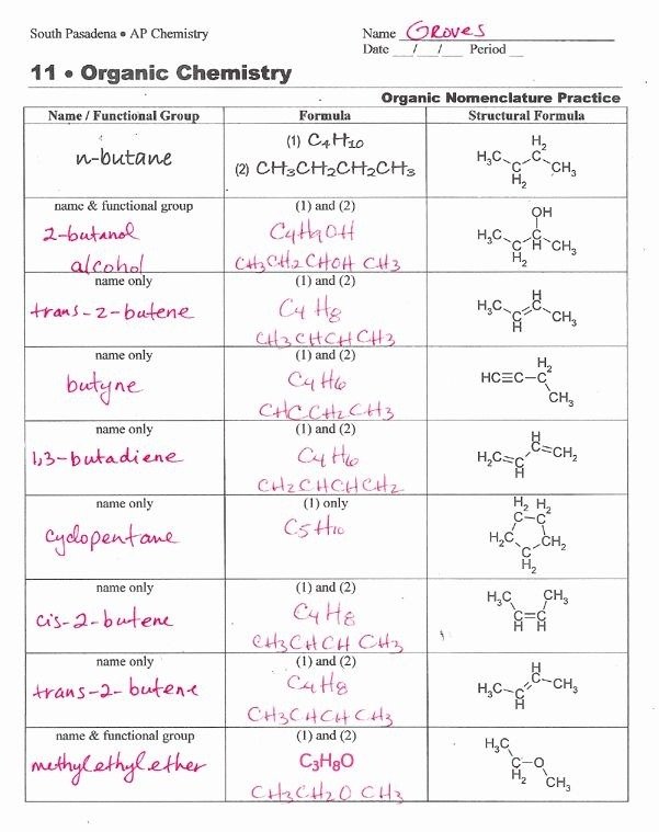 Organic Chemistry Worksheet With Answers Unique Coschemistry