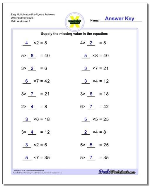 Pre Algebra Free Worksheets Prealgebra Multiplication One V Large