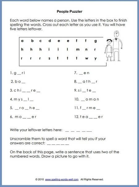 Second Grade Worksheets For Language Learning Fun People Puzzler