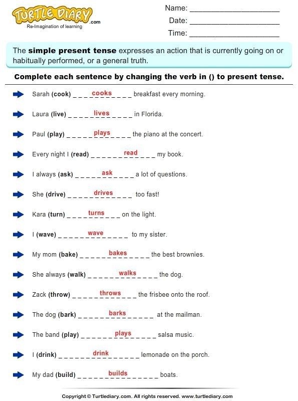 Simple Present Tense Worksheets - Worksheets Master