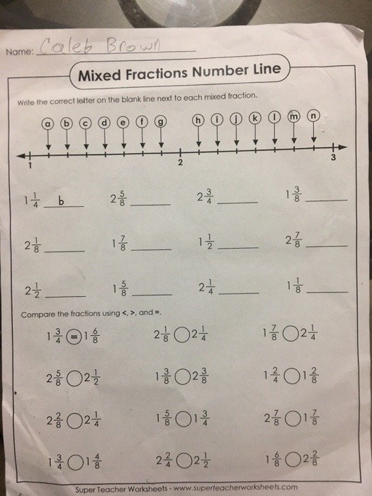 Solved Namele  Mixed Fractions Number Line Write The Co