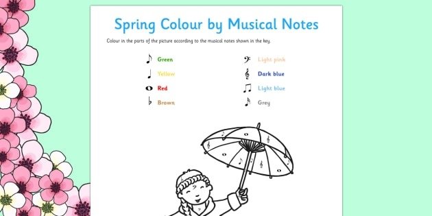 Spring Color By Musical Notes Worksheet  Worksheet