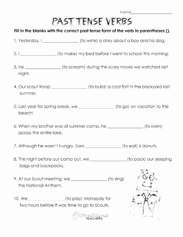 Irregular Past Tense Verbs Worksheet Printable