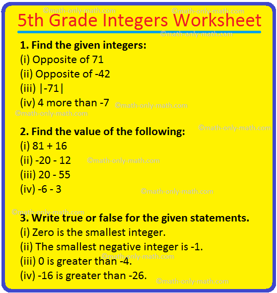 Th Grade Integers Worksheet
