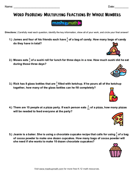 4th Grade Multiplication Story Problems Worksheets