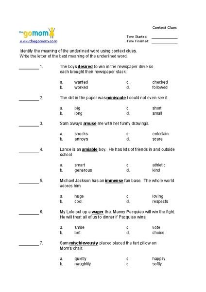 This Context Clues Worksheet Is Suitable For Rd