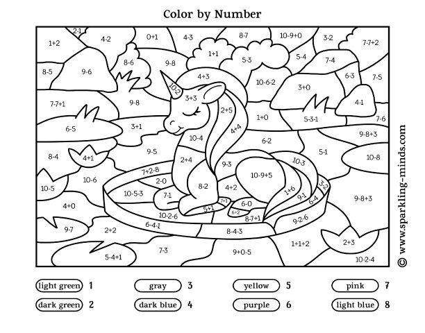 Unicorn Color By Number Addition And Subtraction Math Coloring
