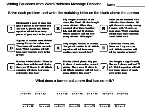 Writing Equations From Word Problems Worksheet Math Message