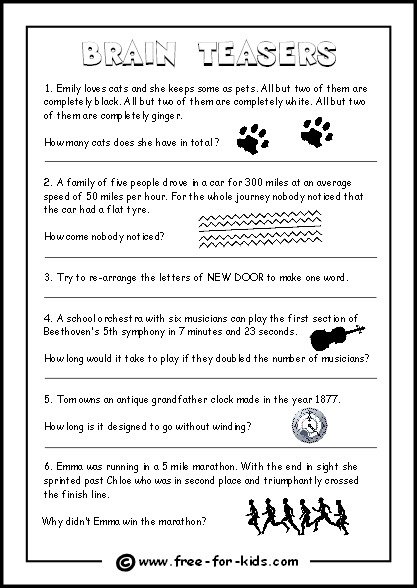 Brain Teasers Worksheets Kids Www Free For Com Teaser Questions