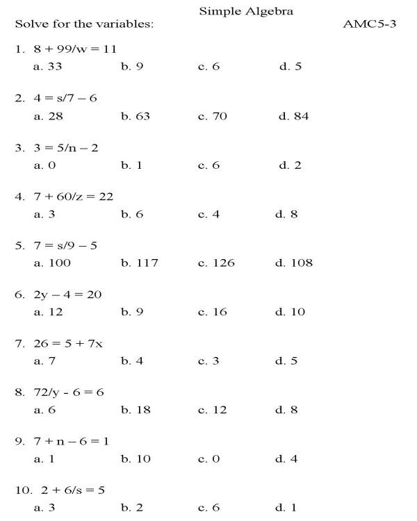 College Algebra Worksheets Worksheets Division Math Problems And