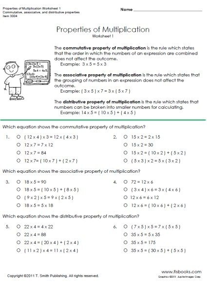 Commutative Property Of Multiplication Worksheets Th Grade