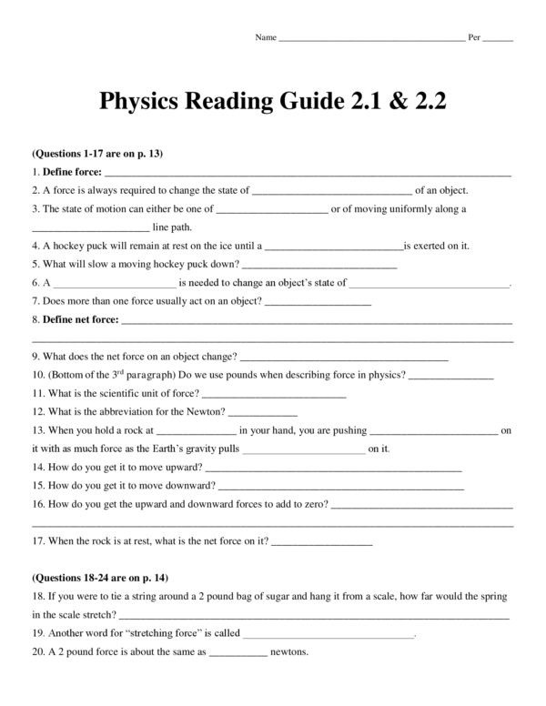 Conceptual Physics  Reading Guide Worksheet Chapter
