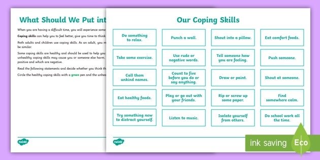 Coping Skills Worksheets For Youth Activities What Are Curriculum
