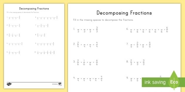 Decomposing Fractions Worksheet  Worksheet