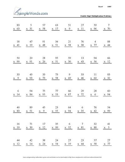 Free Math Worksheets Multipying Two Digits Excel Spreadsheets