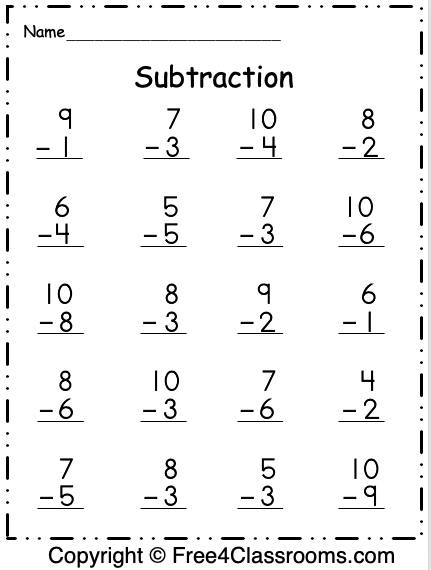 Free St Grade Subtraction Worksheets