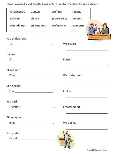 Free Stem Changing Verbs Worksheets Printable Spanish For Kids