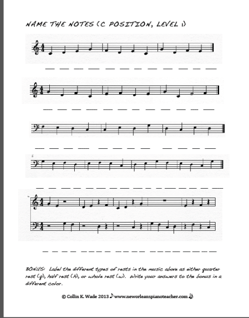 Free Worksheet Note Naming C Position Treble And Bass Clef